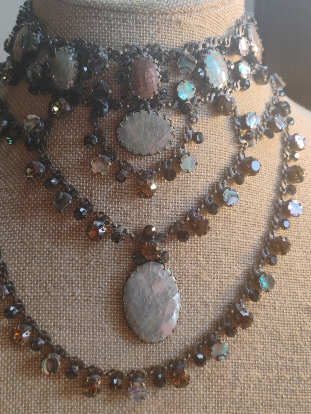 Konplott By Miranda Ko Statement Necklace Abalone Crystals Brass/Copper Color